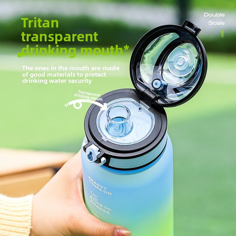 Large Water Bottle with Time Marker - Fitness Sports Cup