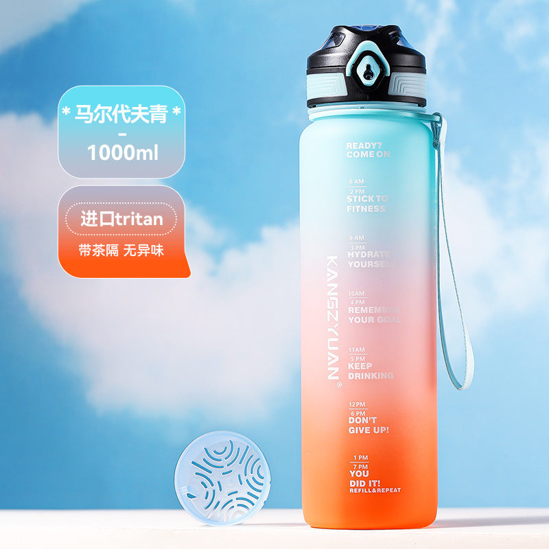 Large Water Bottle with Time Marker - Fitness Sports Cup