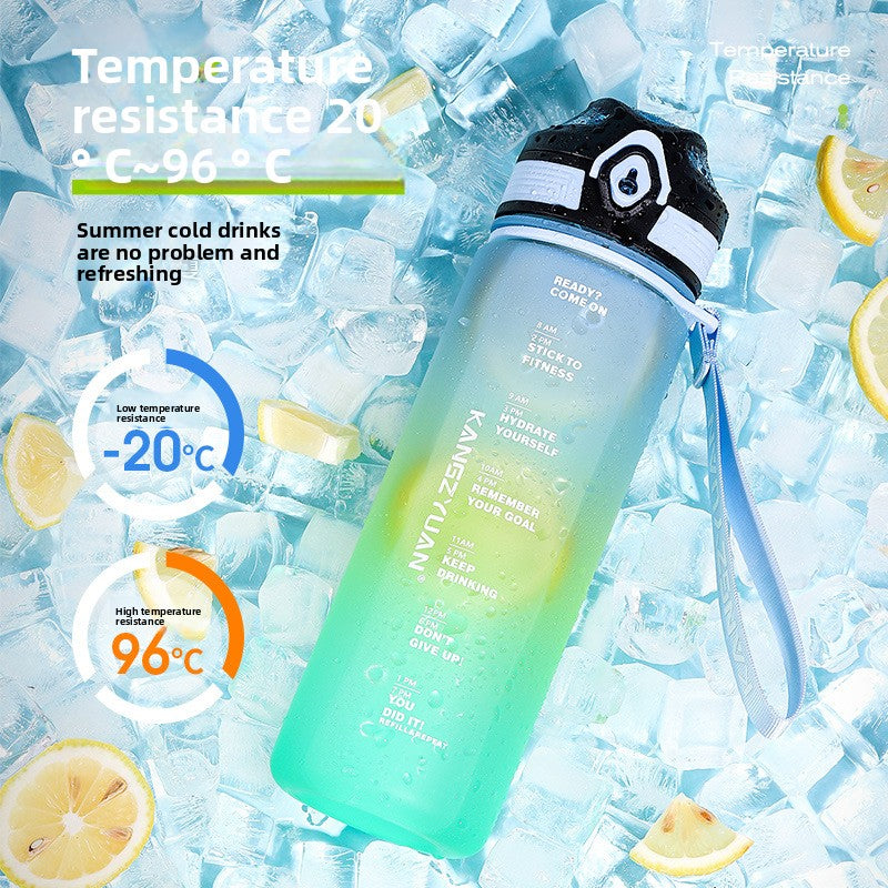 Large Water Bottle with Time Marker - Fitness Sports Cup