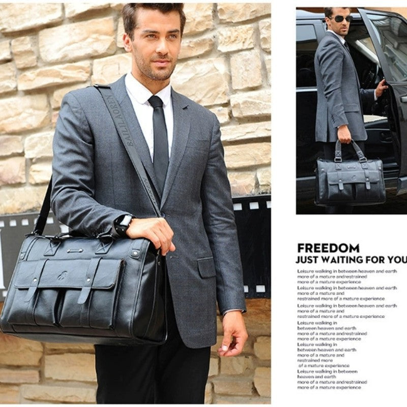 Premium Leather Briefcase - Laptop Bag for Business and Travel