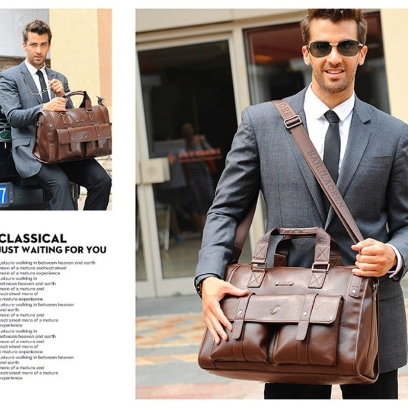 Premium Leather Briefcase - Laptop Bag for Business and Travel