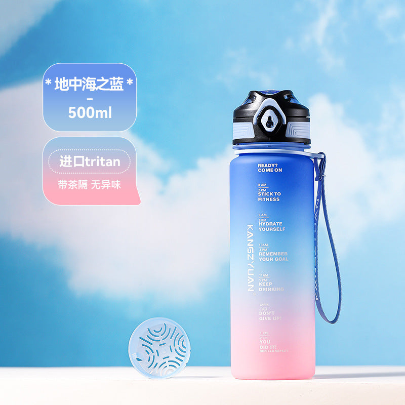 Large Water Bottle with Time Marker - Fitness Sports Cup
