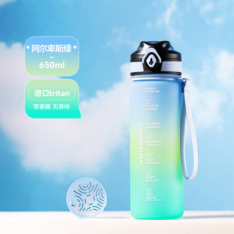 Large Water Bottle with Time Marker - Fitness Sports Cup