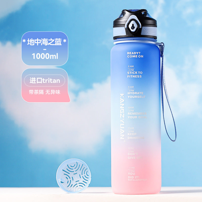 Large Water Bottle with Time Marker - Fitness Sports Cup
