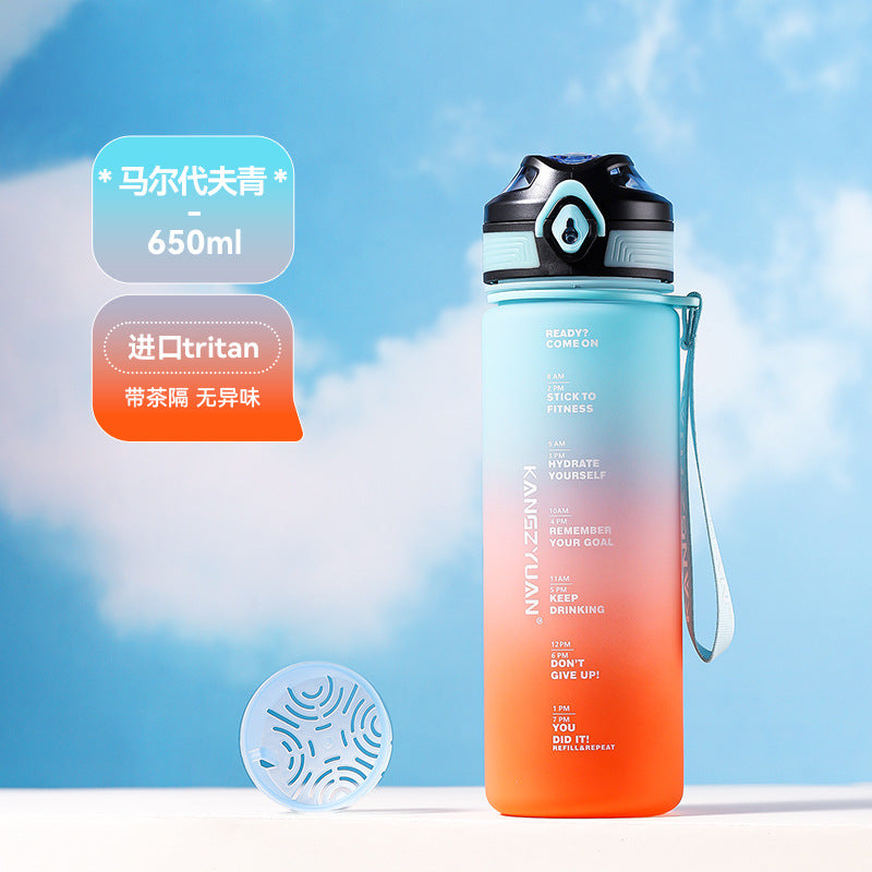 Large Water Bottle with Time Marker - Fitness Sports Cup