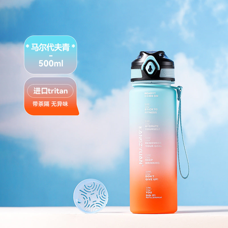 Large Water Bottle with Time Marker - Fitness Sports Cup