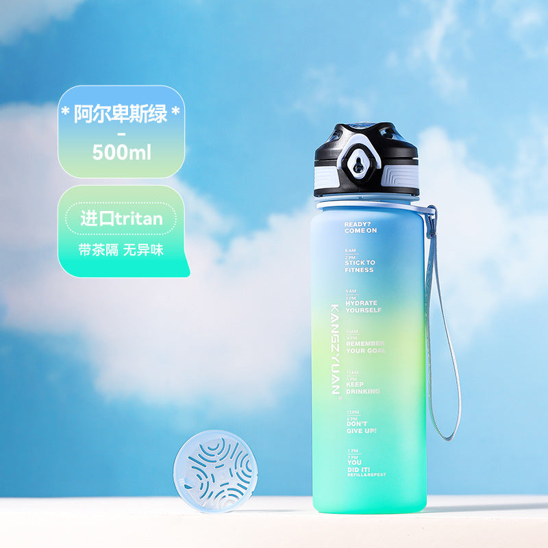 Large Water Bottle with Time Marker - Fitness Sports Cup