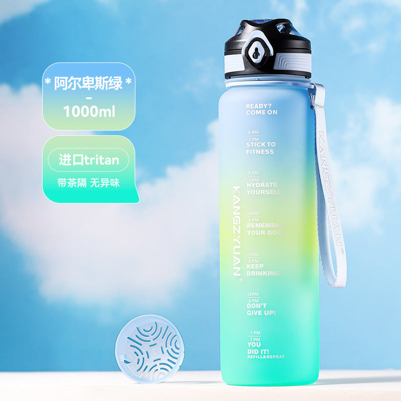 Large Water Bottle with Time Marker - Fitness Sports Cup