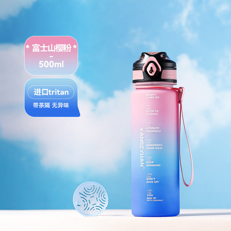Large Water Bottle with Time Marker - Fitness Sports Cup