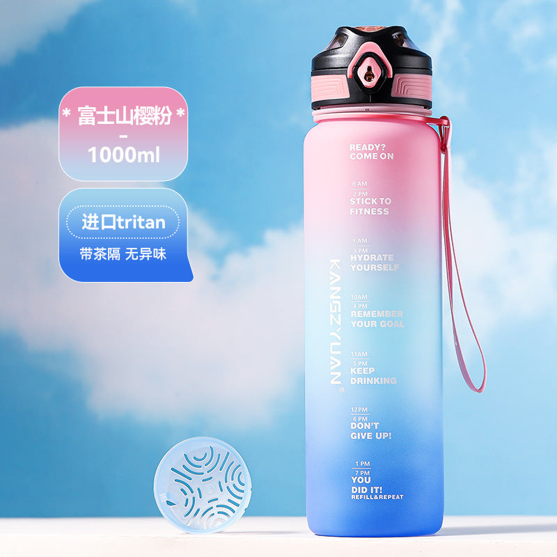 Large Water Bottle with Time Marker - Fitness Sports Cup