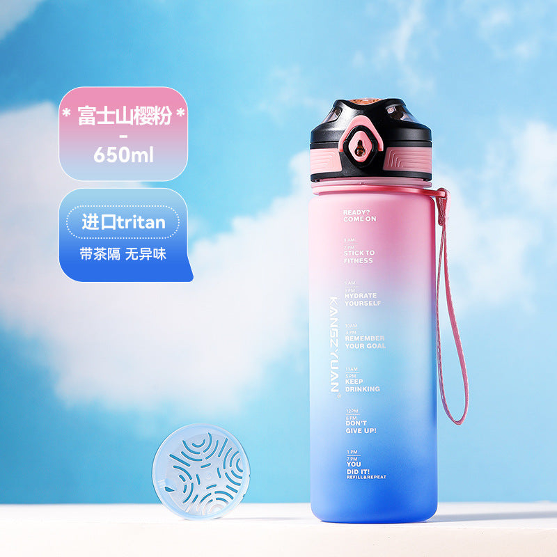 Large Water Bottle with Time Marker - Fitness Sports Cup