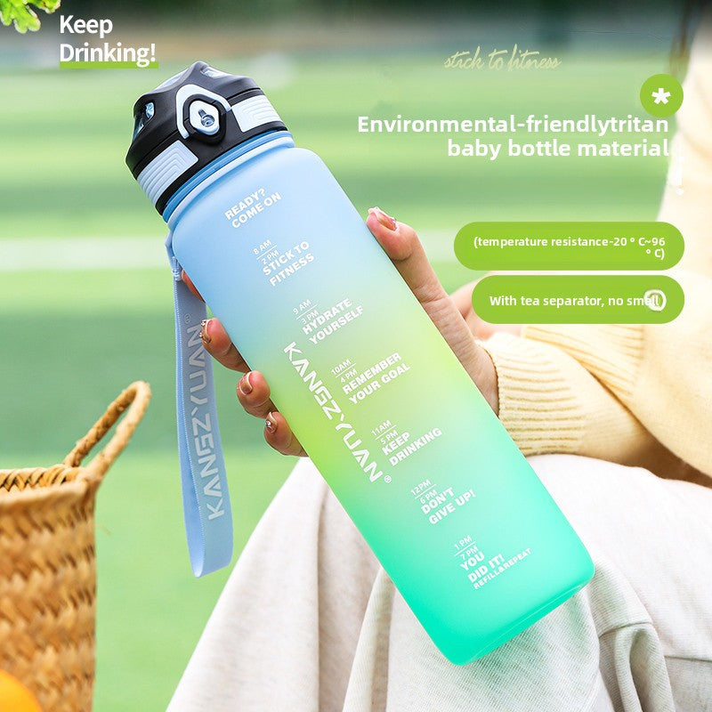 Large Water Bottle with Time Marker - Fitness Sports Cup